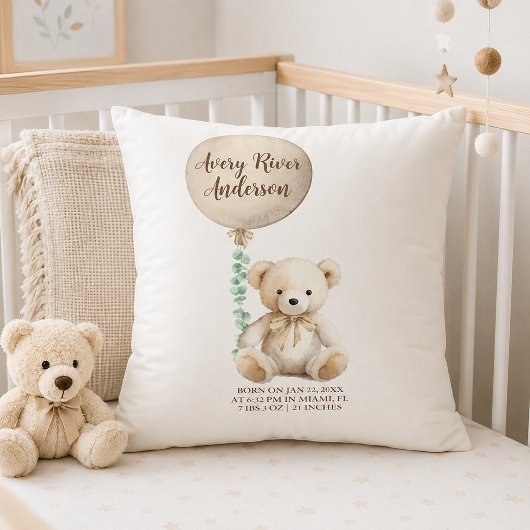 Teddy BearとBalloon誕生日付の状態 クッション