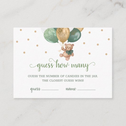 Teddy Bearはキャンディゲームの赤ちゃんシャワーの数を推測 エンクロージャーカード (正面)
