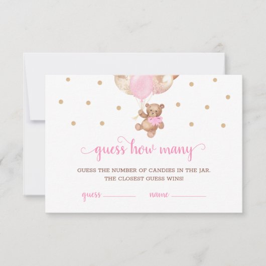 Teddy Bearはキャンディゲームの赤ちゃんシャワーの数を推測 招待状 (正面)