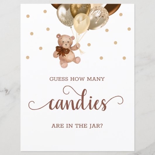 Teddy Bearはキャンディーの数が赤ちゃんシャワーにサインを推測 (正面)