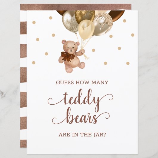 Teddy Bearはキャンディーの数が赤ちゃんシャワーにサインを推測 (正面/裏面)