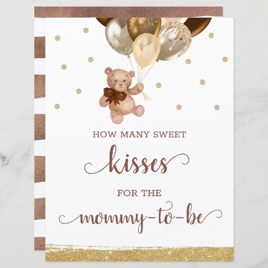 Teddy Bearは何人のキスが赤ちゃんシャワーに署名するか推測 (正面/裏面)