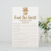 Teddy Bearゲスト赤ちゃんシャワーゲームを見つける 便箋 (スタンド正面)