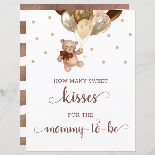 Teddy Bearゲームの数キスのサイン赤ちゃんシャワー (正面/裏面)