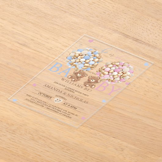 Teddy Bearジェンダーの発表 アクリル招待状 (レイダウン)