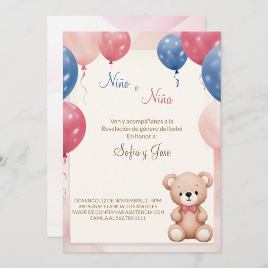 Teddy Bearジェンダースペインのリビール招待状 招待状 (正面/裏面)