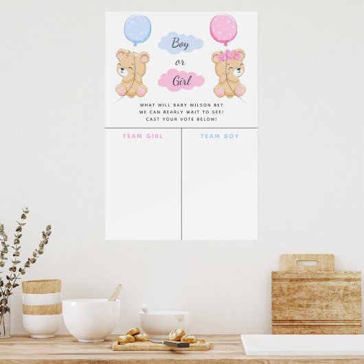 Teddy Bearテーマ性別が投票記号を明らかにする ポスター (キッチン)