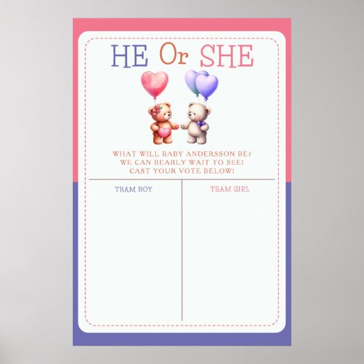 Teddy Bearテーマ性別が投票記号を明らかにする ポスター (正面)