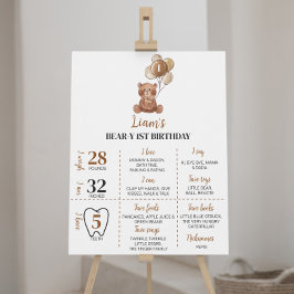 Teddy Bearバルーン最初の誕生日マイルストーン記号 ポスター