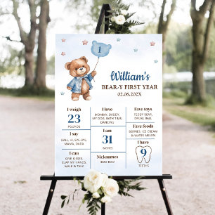 Teddy Bearバルーン最初の誕生日マイルストーン記号 ポスター