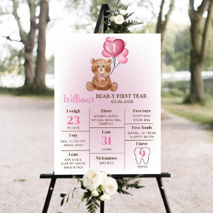 Teddy Bearバルーン最初の誕生日マイルストーン記号 ポスター