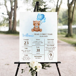 Teddy Bearバルーン最初の誕生日マイルストーン記号 ポスター