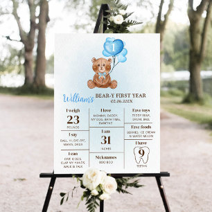 Teddy Bearバルーン最初の誕生日マイルストーン記号 ポスター