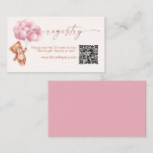 Teddy BearバルーンPink QRコードレジストリ エンクロージャーカード (正面/裏面)