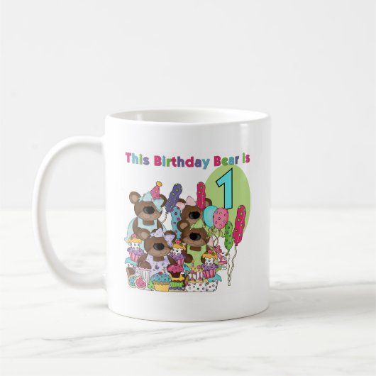 Teddy Bearパーティー1st誕生日Tシャツとギフト コーヒーマグカップ (左)