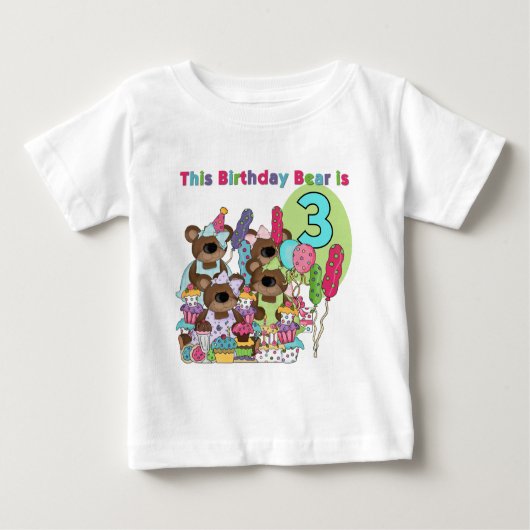 Teddy Bearパーティー3rd誕生日Tシャツとギフト ベビーTシャツ (正面)