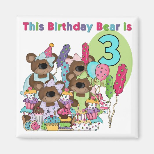 Teddy Bearパーティー3rd誕生日Tシャツとギフト マグネット (正面)