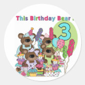 Teddy Bearパーティー3rd誕生日Tシャツとギフト ラウンドシール (正面)