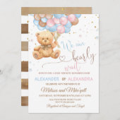 Teddy BearベビーシャワーとバルーンTeddy Bear 招待状 (正面/裏面)