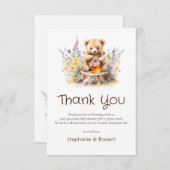 Teddy Bearベビーシャワーの途中の小さな蜂蜜 サンキューカード (正面/裏面)