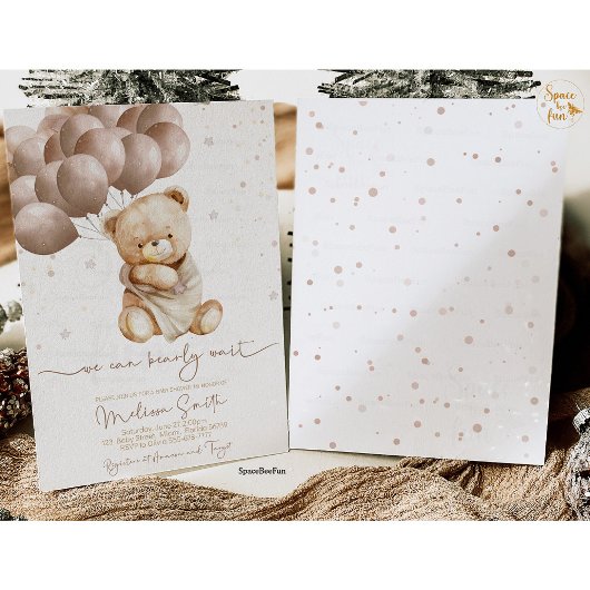Teddy Bearベビーシャワー私たちは心から待つことができる 招待状