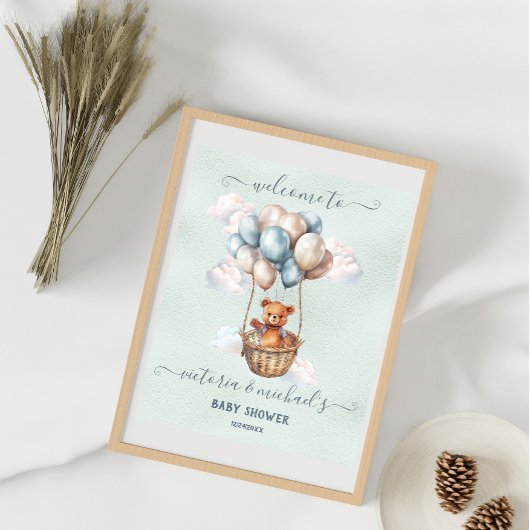 Teddy Bearホットエアバルーン赤ちゃんシャワーへようこそ ポスター