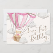 Teddy Bearホットヘアバルーン最初の誕生日写真 招待状 (裏面)