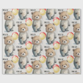 Teddy Bear名前を追加Kidsかわいい誕生日 ラッピングペーパー (フラット)