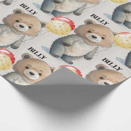 Teddy Bear名前を追加Kidsかわいい誕生日 ラッピングペーパー