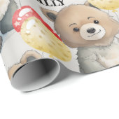 Teddy Bear名前を追加Kidsかわいい誕生日 ラッピングペーパー (ロールコーナー)