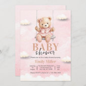 Teddy Bear女の子の赤ちゃんシャワー、ピンクの赤ちゃんシャワー 招待状 (正面/裏面)
