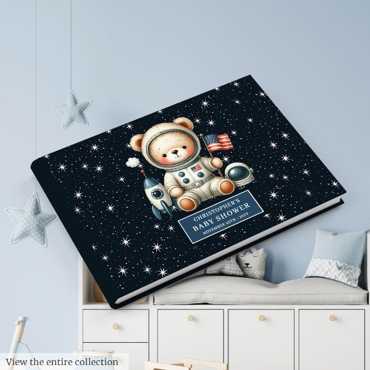 Teddy Bear宇宙飛行士ボーイベビーシャワーLogbook ゲストブック