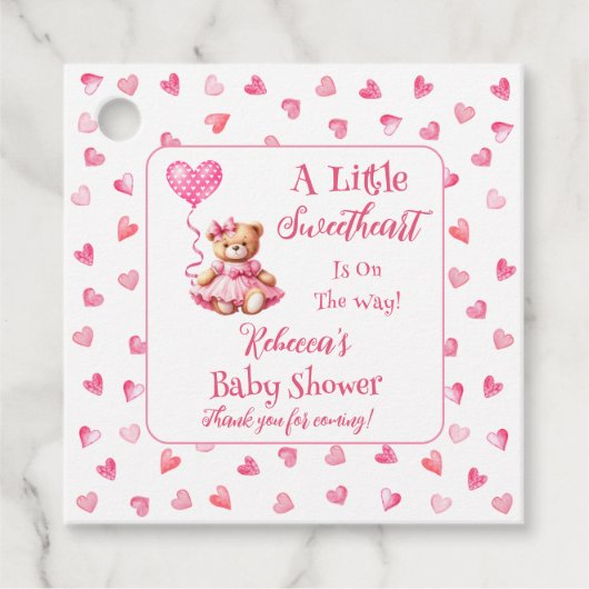 Teddy Bear小さな恋人の女の子の赤ちゃんシャワー フェイバータグ (正面)