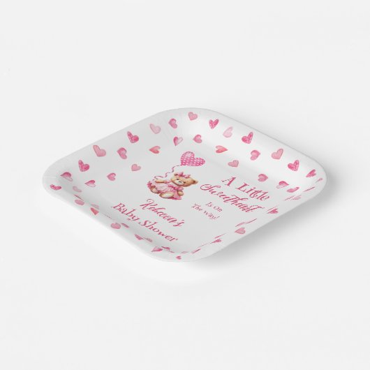 Teddy Bear小さな恋人の女の子の赤ちゃんシャワー ペーパープレート (傾斜あり)