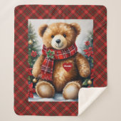 Teddy Bear彼のクリスマスに子供の名前を追加ハート シェルパブランケット (正面)