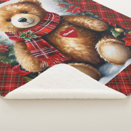 Teddy Bear彼のクリスマスに子供の名前を追加ハート シェルパブランケット