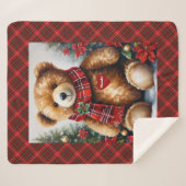 Teddy Bear彼のクリスマスに子供の名前を追加ハート シェルパブランケット (正面(横))