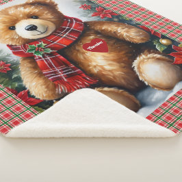 Teddy Bear彼のクリスマスに子供の名前を追加ハート シェルパブランケット