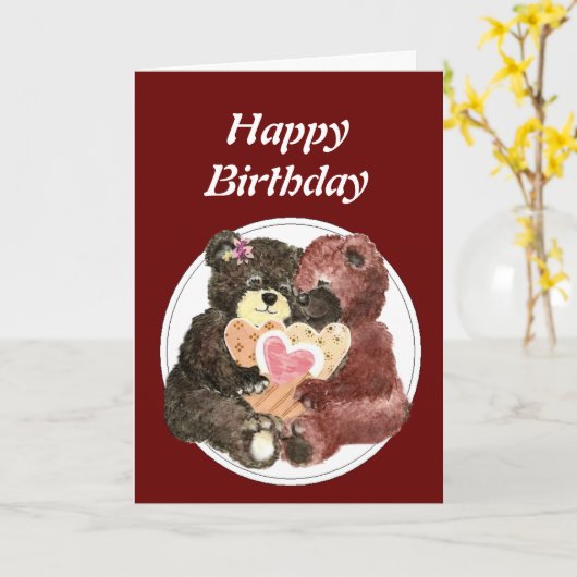 Teddy Bear愛するハート カード (黄色い花)