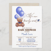 Teddy Bear我々は心底待ち男の子の赤ちゃんシャワーinv 招待状 (正面/裏面)