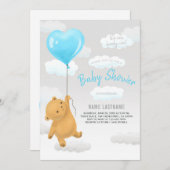Teddy Bear我々は男の子の赤ちゃんシャワーを心待ちにできる 招待状 (正面/裏面)