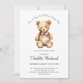 Teddy Bear我々は男の子の赤ちゃんシャワーを心待ちにできる 招待状 (正面)