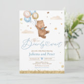 Teddy Bear我々は男の子の赤ちゃんシャワーを心待ちにできる 招待状 (スタンド正面)