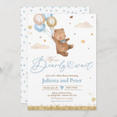 Teddy Bear我々は男の子の赤ちゃんシャワーを心待ちにできる 招待状 (正面/裏面)