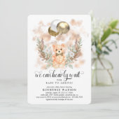 Teddy Bear我々は真摯に待つことができるニュートラルベビーシャワー 招待状 (スタンド正面)