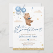 Teddy Bear我々は真珠のように待つことができる男の子のシャワーInvi 招待状 (正面)