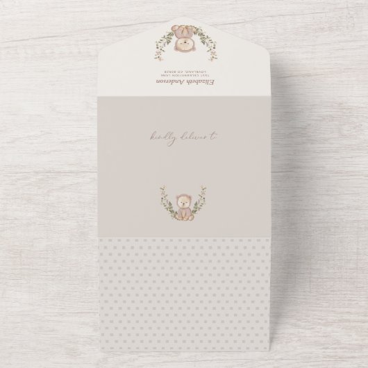 Teddy Bear我々は赤ちゃんシャワーを待つことができる オールインワン招待状 (外側)