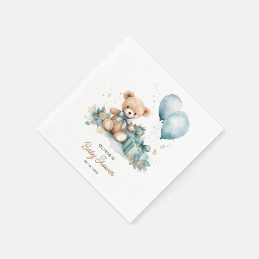 Teddy Bear我々は赤ちゃんシャワーを待つことができる スタンダードカクテルナプキン (角)