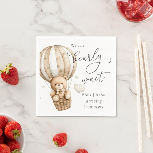 Teddy Bear我々は赤ちゃんシャワーを待つことができる スタンダードカクテルナプキン (インサイチュ)