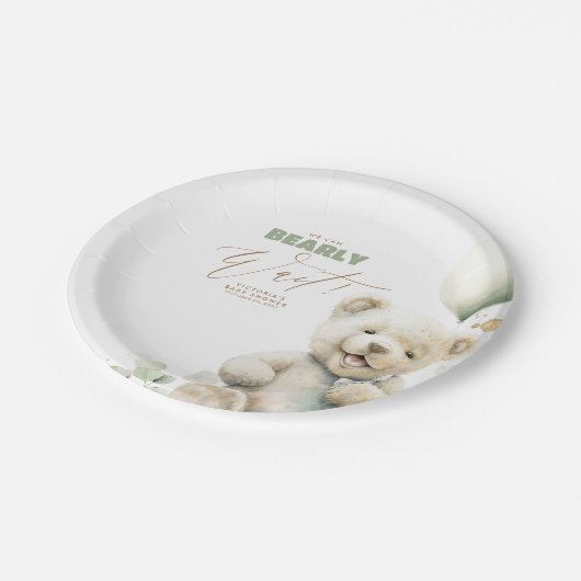 Teddy Bear我々は赤ちゃんシャワーを待つことができる ペーパープレート (アングル)